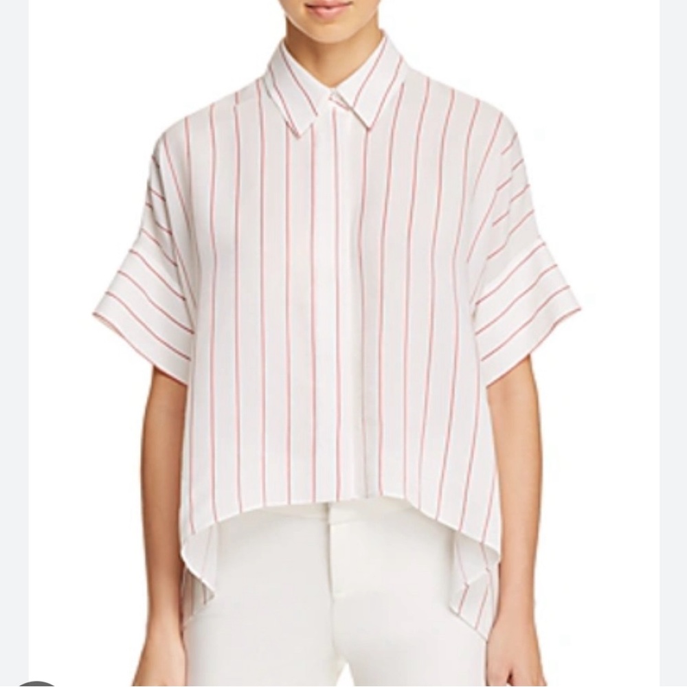 Alice + Olivia White and Red Striped Button Down Shirt